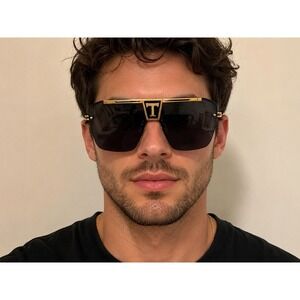 Trump 2024 Collection Shield Sunglasses Gold T Logo Oversized Aviator Style New